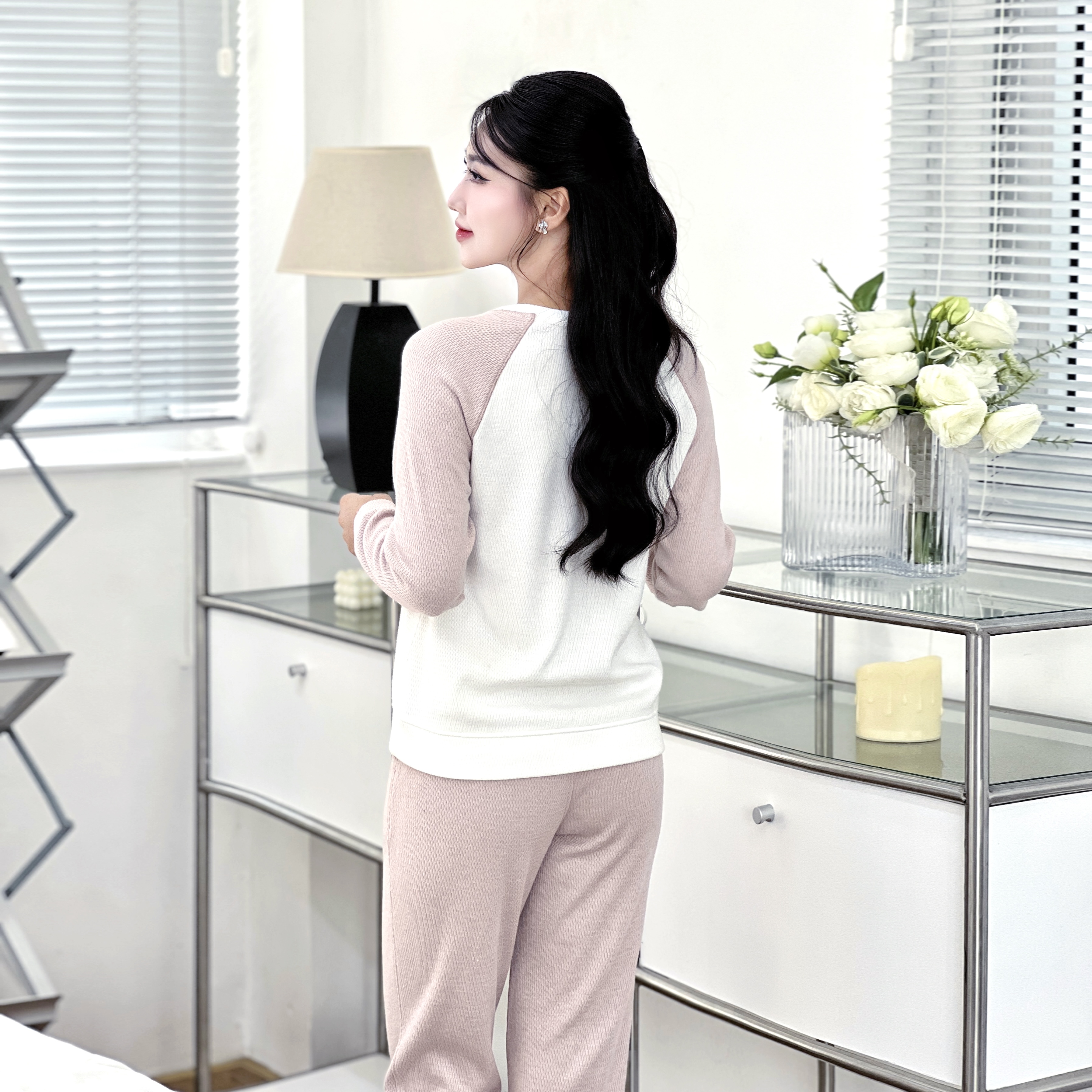 SET BỘ MẶC NHÀ LEN THU ĐÔNG DÀI TAY CHẤT COTTON MỀM MẠI ẤM ÁP DÁNG ĐẸP CỔ TRÒN TAY RAGLAN PHỐI TR..._thumbnail_3