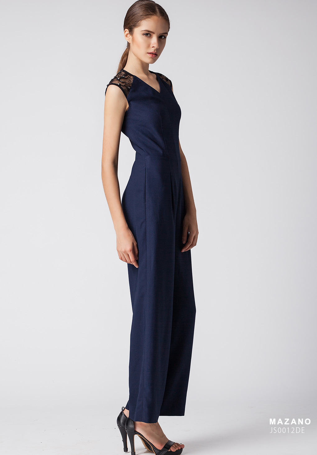 Bộ Áo liền Quần Jumsuit xanh phối ren đính đá