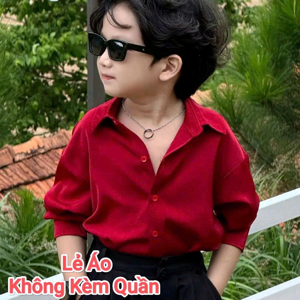 Áo Lụa Đỏ Dày Dặn, Quần Suông Đen Ống Rộng Cho Bé Trai._thumbnail_8