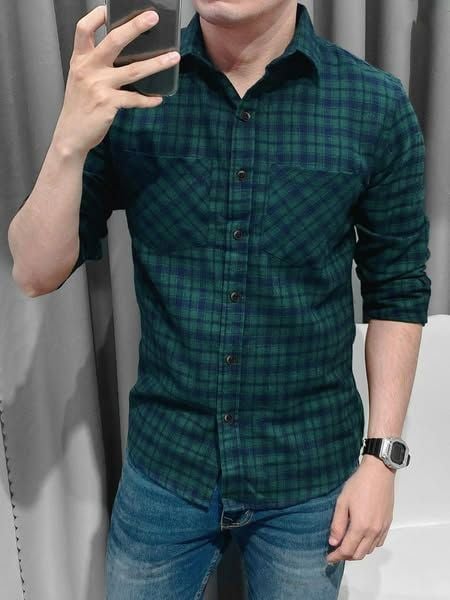 Áo Sơ Mi Super Brother FLANNEL Cotton Cá Sấu Logo Thêu Màu Xanh Lá_thumbnail_2