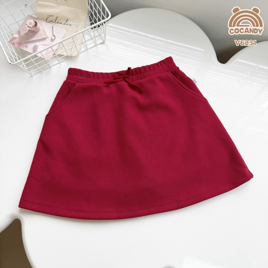Chân váy cộc nỉ đỏ xoè A đính nơ NỮ_thumbnail_1