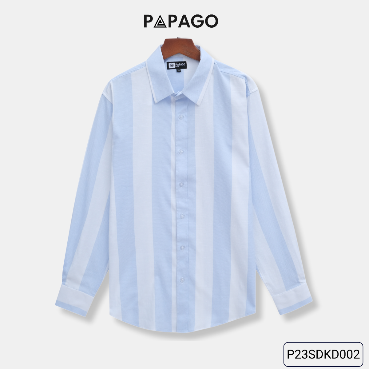 Áo sơ mi nam trung niên PAPAGO tay dài lai bầu vải da cá kẻ sọc - P23SDKD002_thumbnail_3