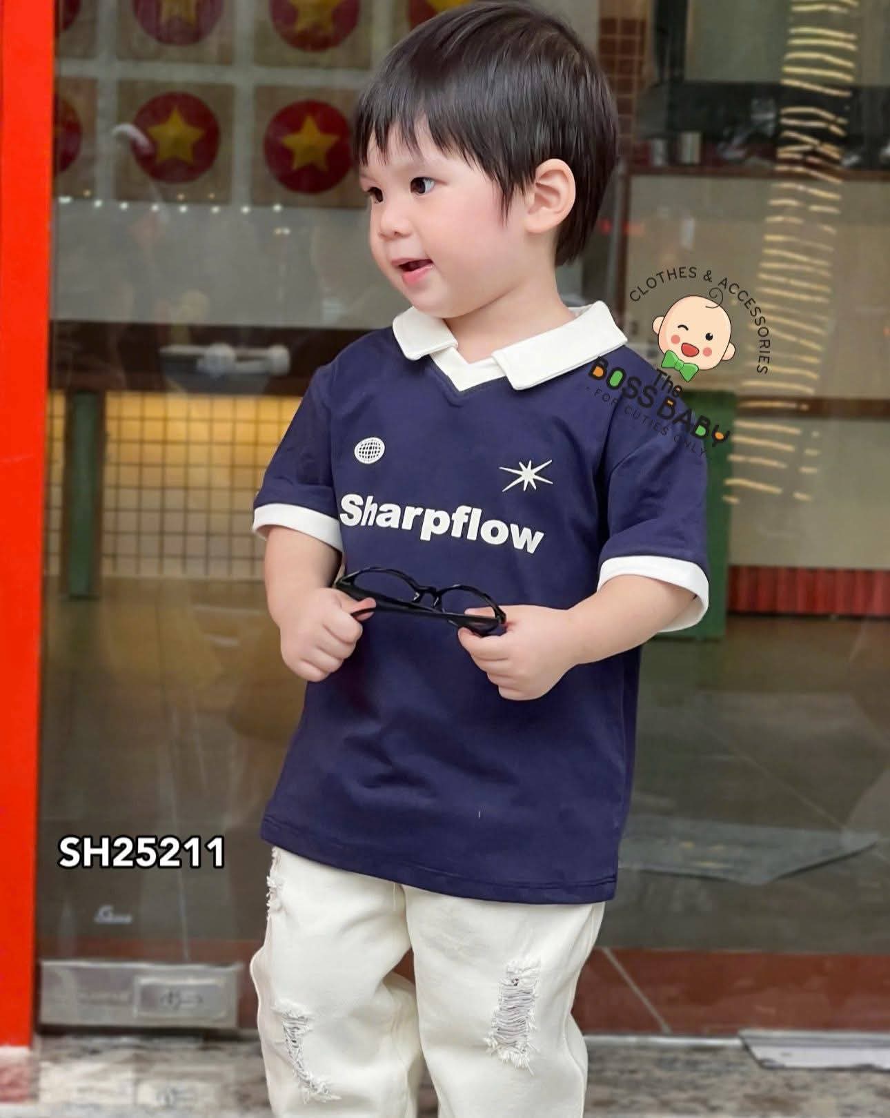 Set bộ polo xanh quần dài jean trắng SHARPFLOW_thumbnail_1