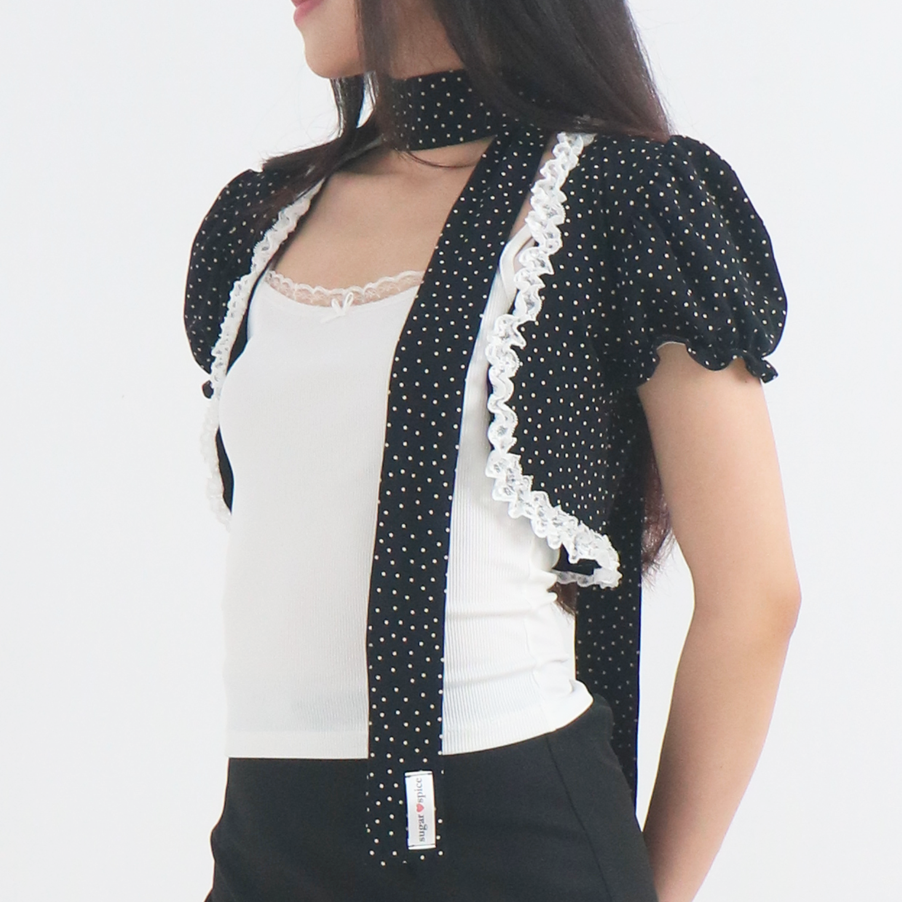 SCARF IN BLACK POLKA DOT