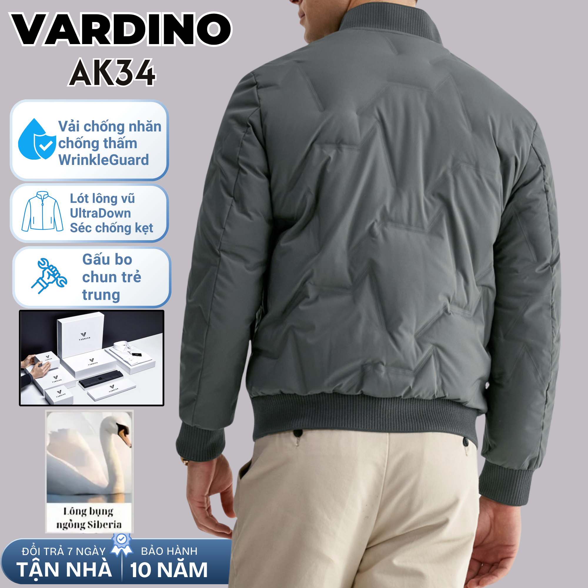 Áo khoác bomber nam công sở Vardino lót lông vũ AK34_thumbnail_2