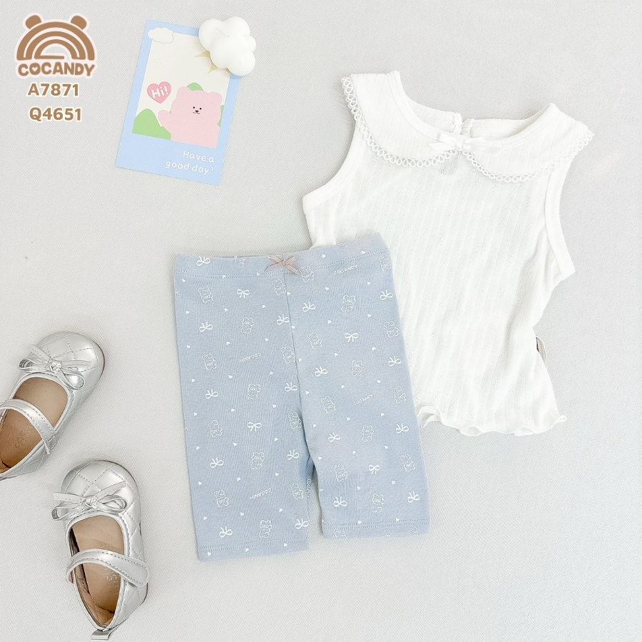 Set quần legging cộc HỒNG XANH hình thỏ nơ_thumbnail_4