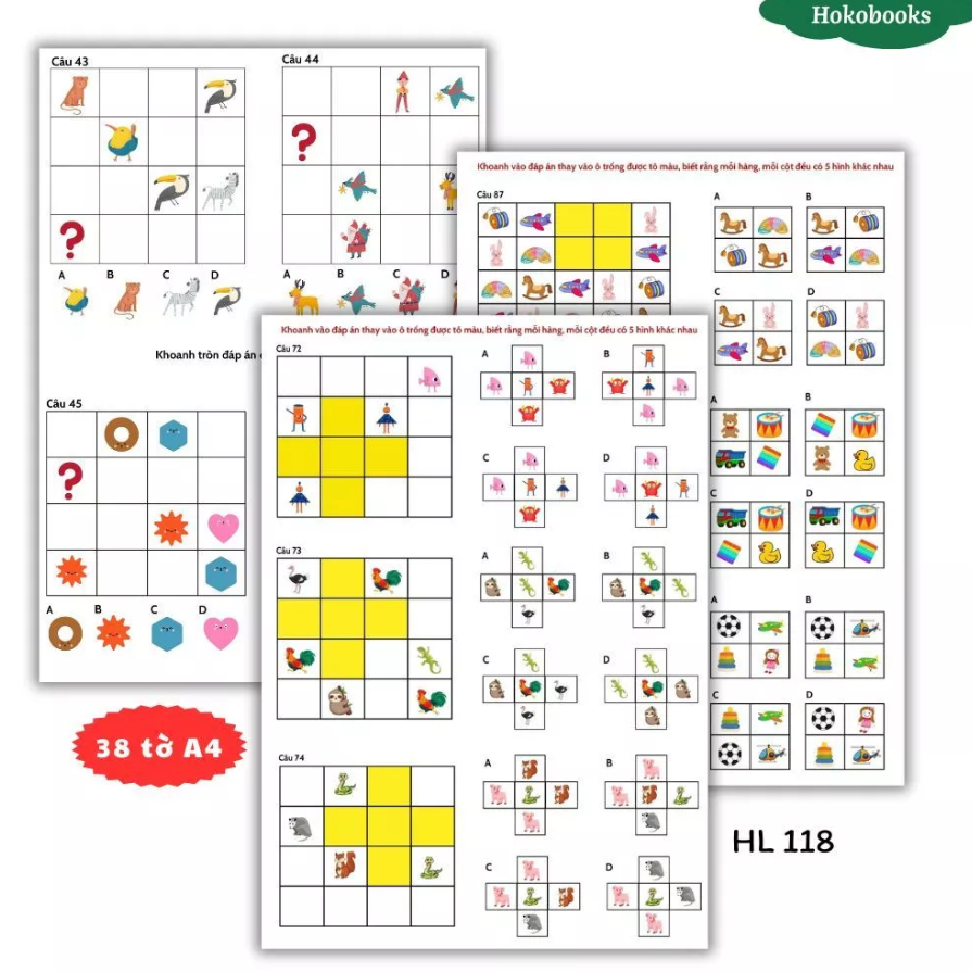 Bộ 38 tờ Học liệu Sudoku giáo dục sớm Montessori, rèn tư duy logic, trí thông minh IQ, phiếu bài tập mầm non HL118