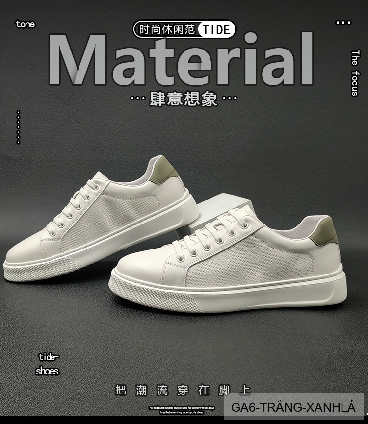 GA6 - Giày Sneaker Nam Da Bò Phong Cách Hàn, Đế Bằng Thoáng Khí, Màu Trắng Xanh Lá Đen_thumbnail_14