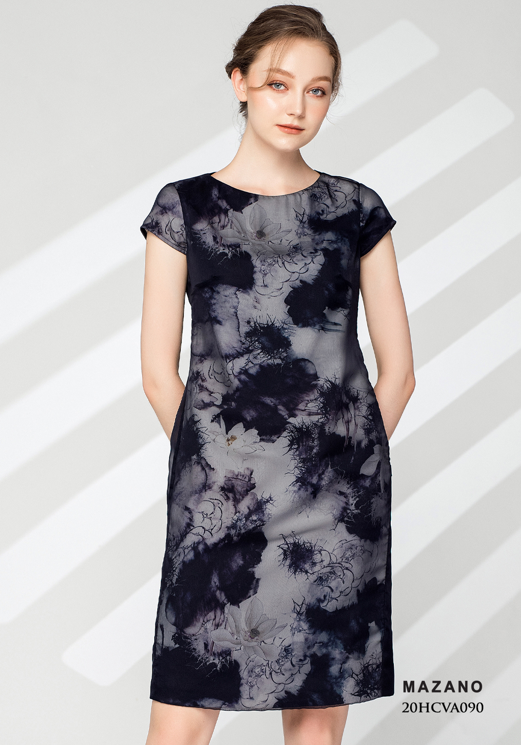 Đầm họa tiết phủ pha thân