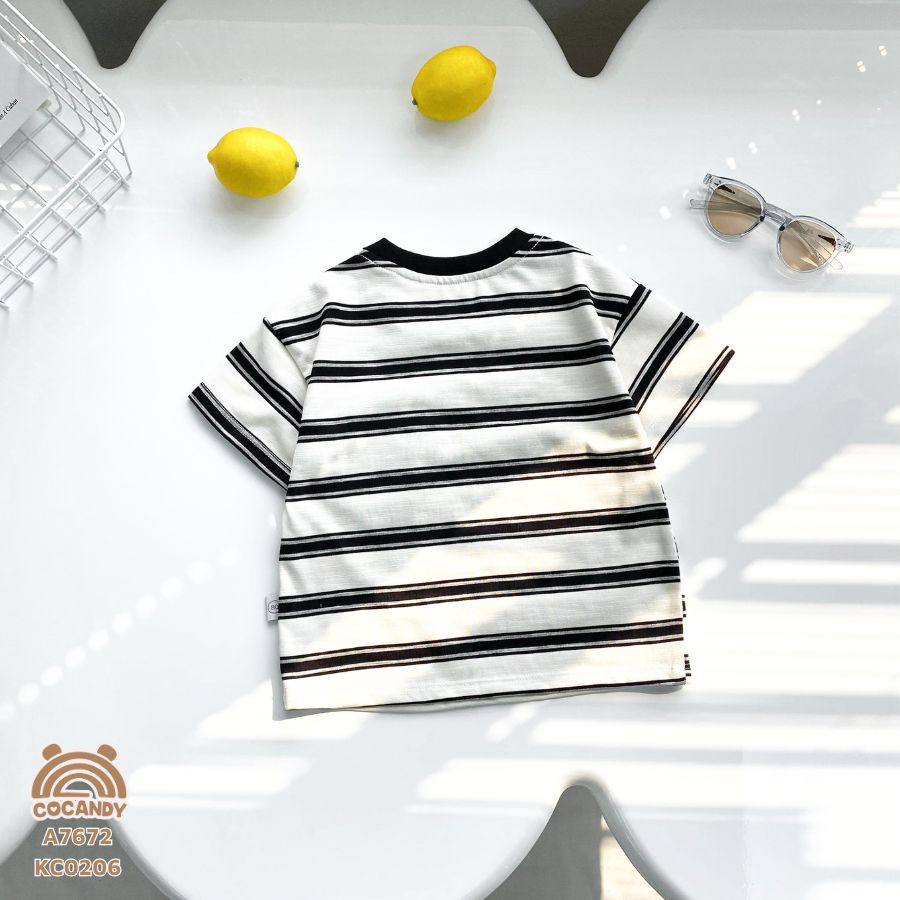 Áo cộc cổ tròn ĐEN TRẮNG kẻ ngang phối túi ngực bo tròn_thumbnail_3