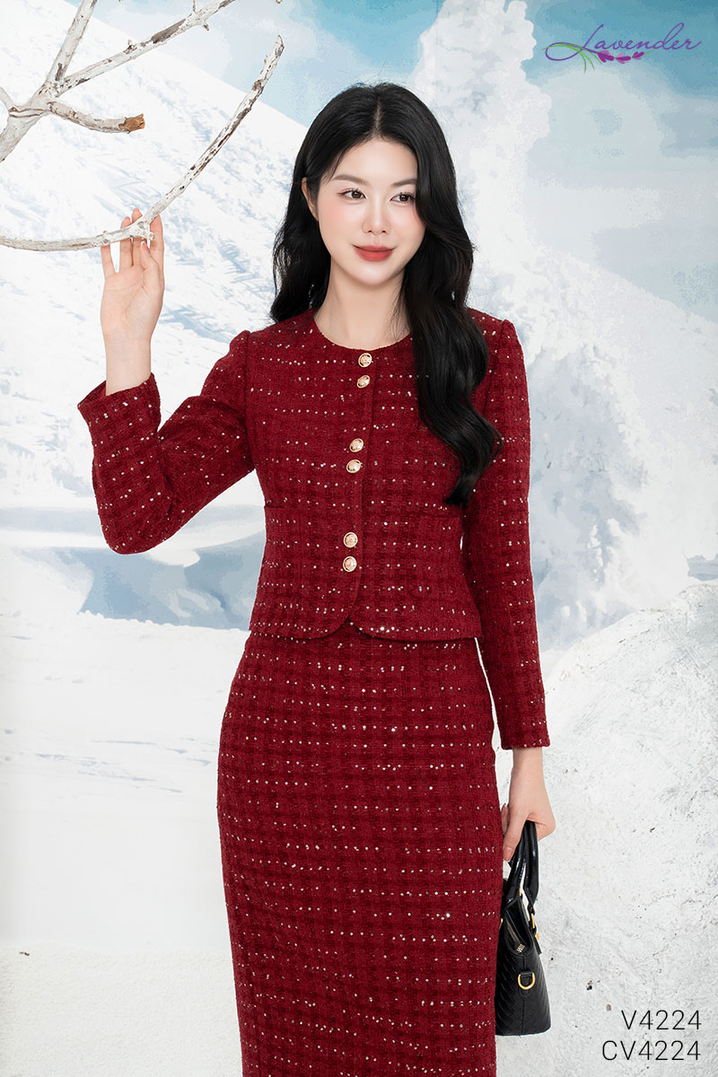 Áo dạ tweed cúc đôi V4224