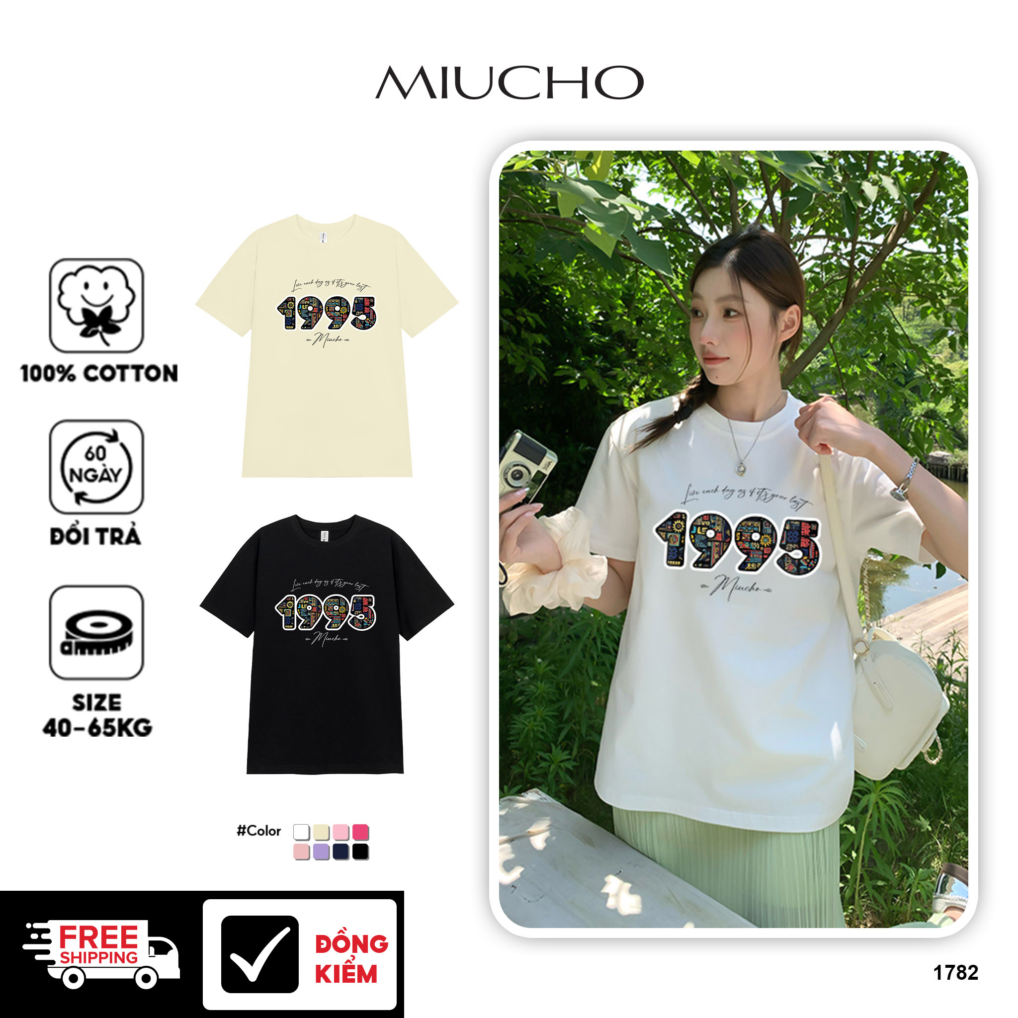 Áo thun nữ in năm sinh 1995 form vừa regular vải cotton 4c thoáng mát ARD1782 Miucho Chic in mix