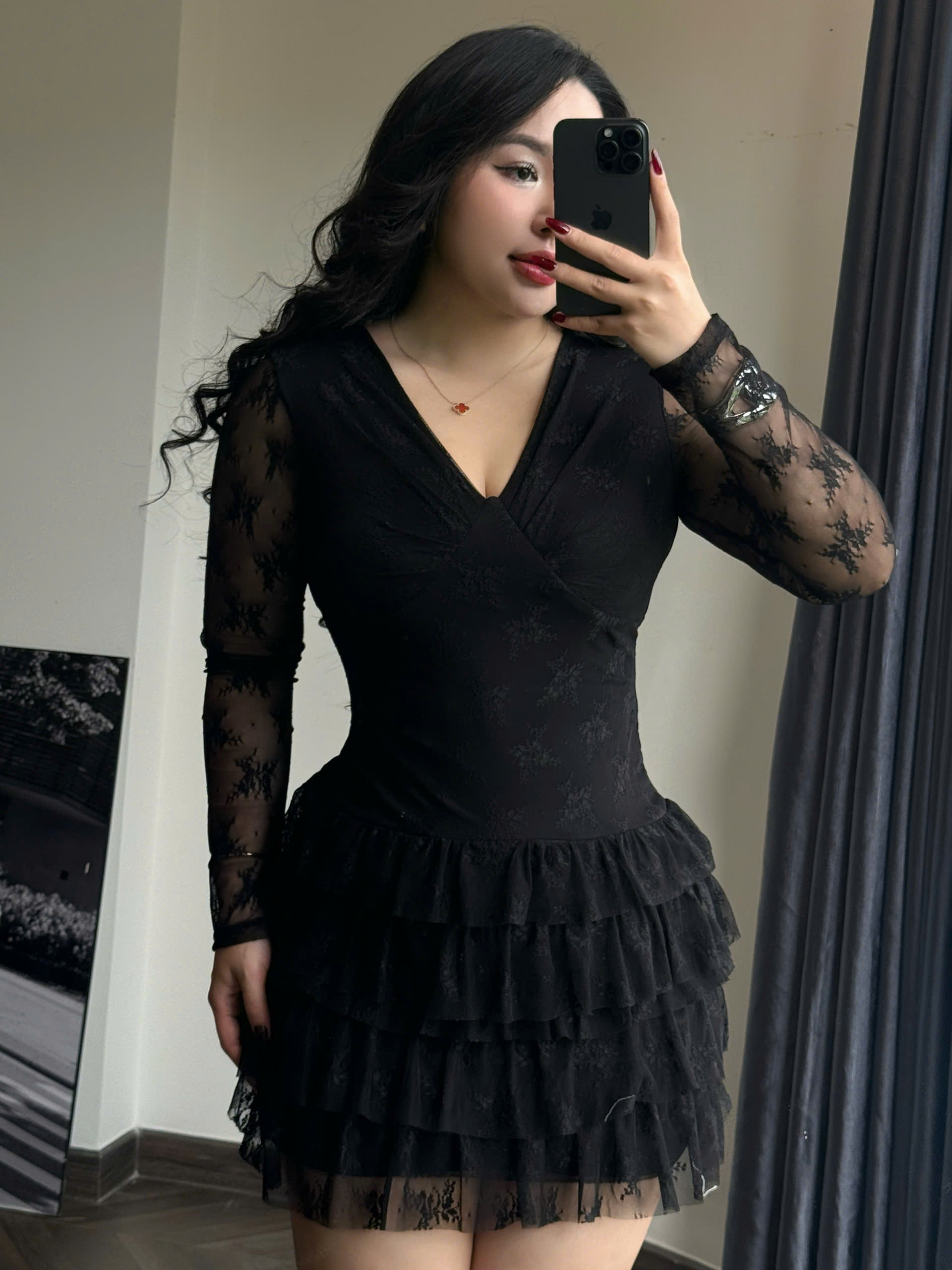 Đầm ren hoa nhún kiểu tầng bigsize DA172 dành cho nàng béo mập từ 55-95kg_thumbnail_8