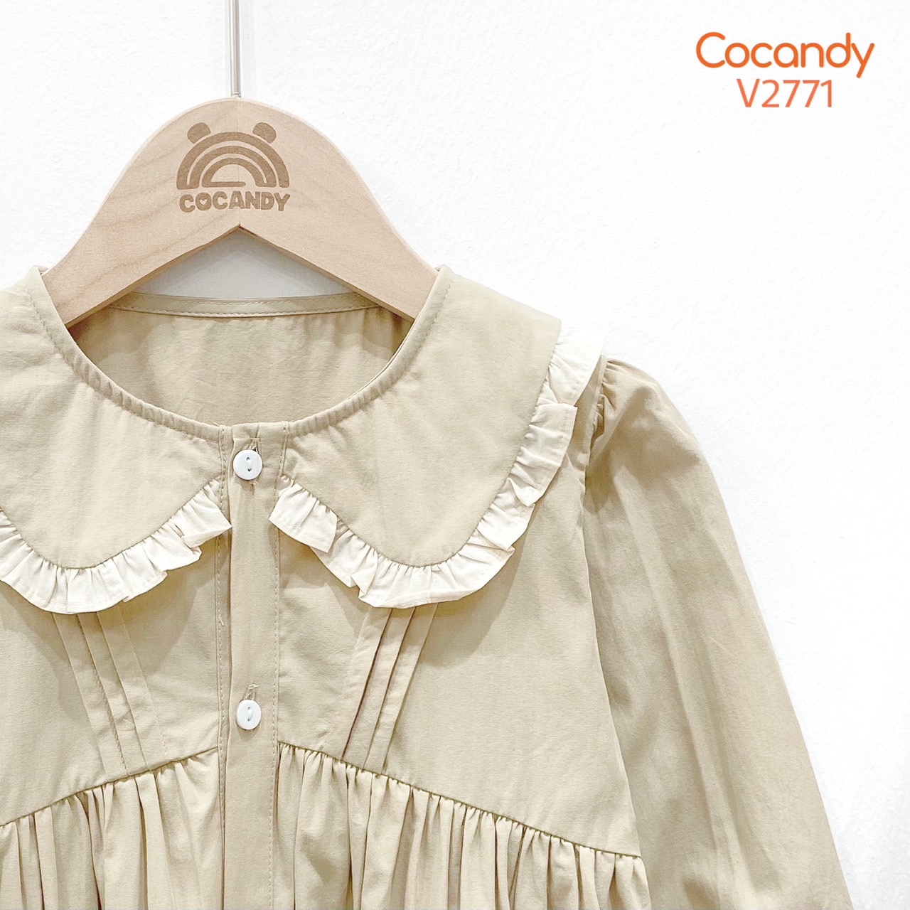 Váy dài BE RÊU cổ bèo phối BE LỚN_thumbnail_1