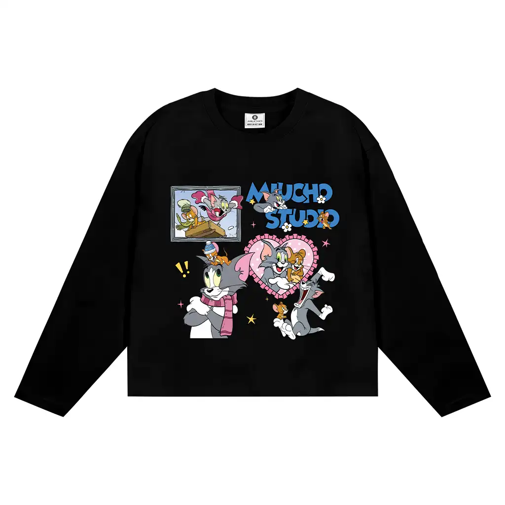 Áo thun boxy tay dài Miucho cotton thoáng mát dày dặn đứng form cổ tròn Tom & Jerry in mix 2773_thumbnail_10