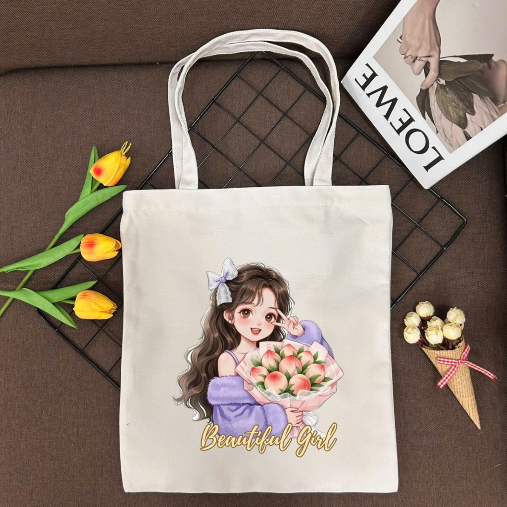 Túi tote vải canvas hình cô gái hottrend, đeo vai, có khoá kéo và ngăn phụ WE TEE - WTU04_thumbnail_7