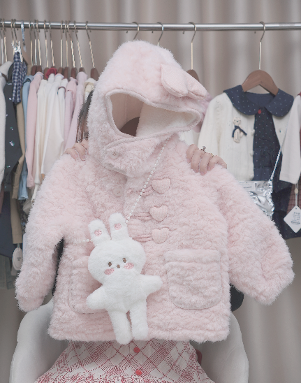 (M77) Áo khoác lông hồng cúc tim Gouyiyi kids