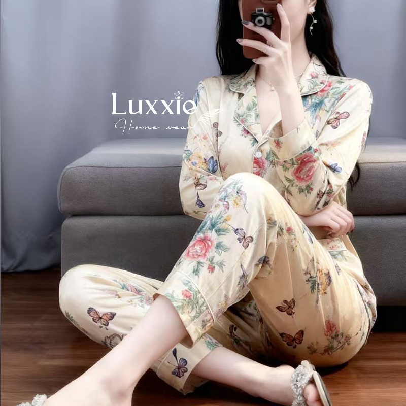 N136 Pijama lụa hoa nền be_thumbnail_3