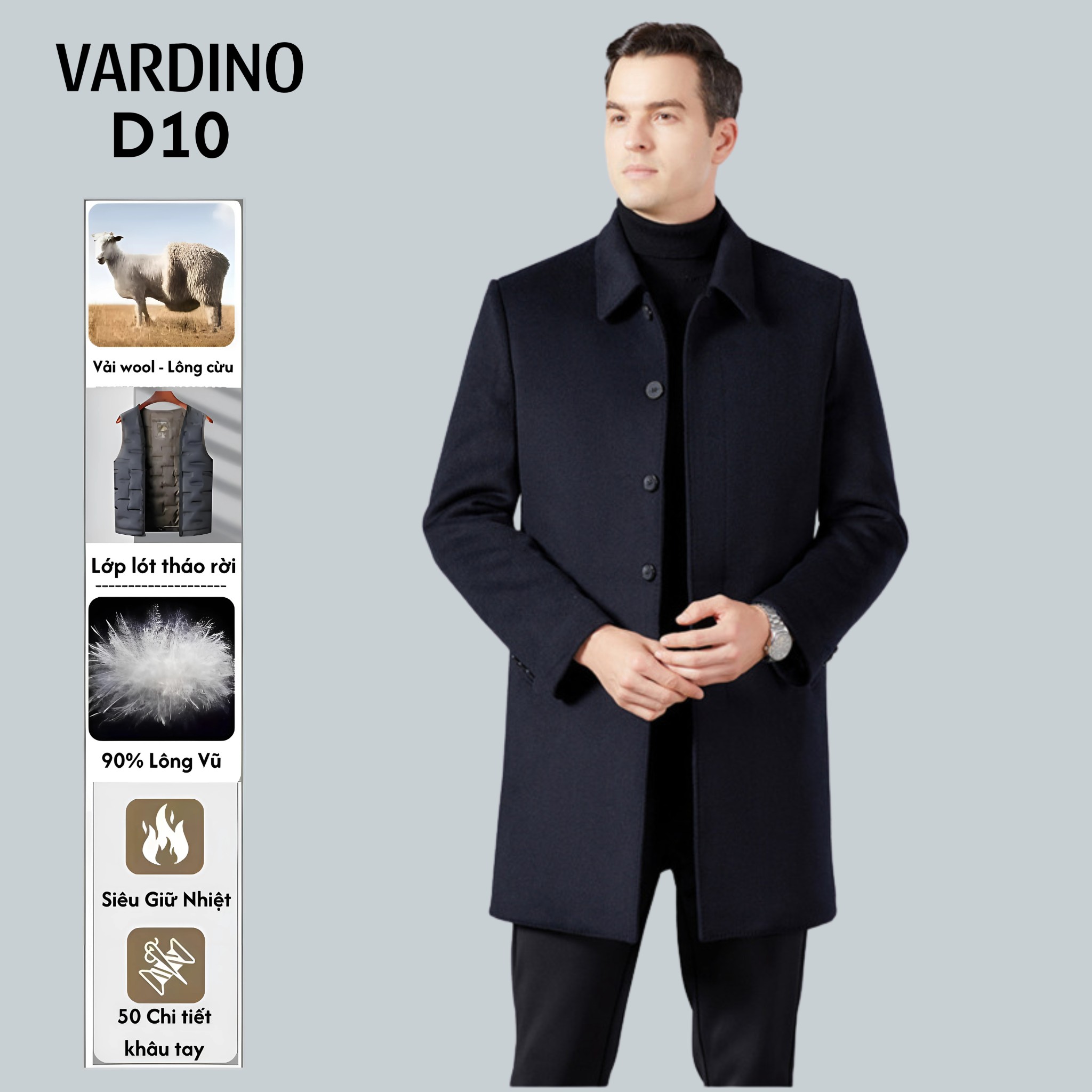 Áo khoác Mangto lót lông vũ, lông cừu D10