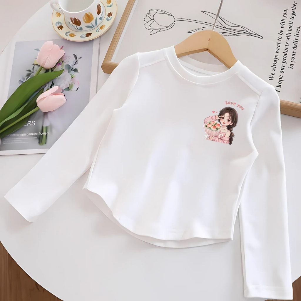 Áo thu đông dài tay bé gái cổ tròn in hình bé gái chất thun borip co giãn 4 chiều - Loza- G0423_thumbnail_8