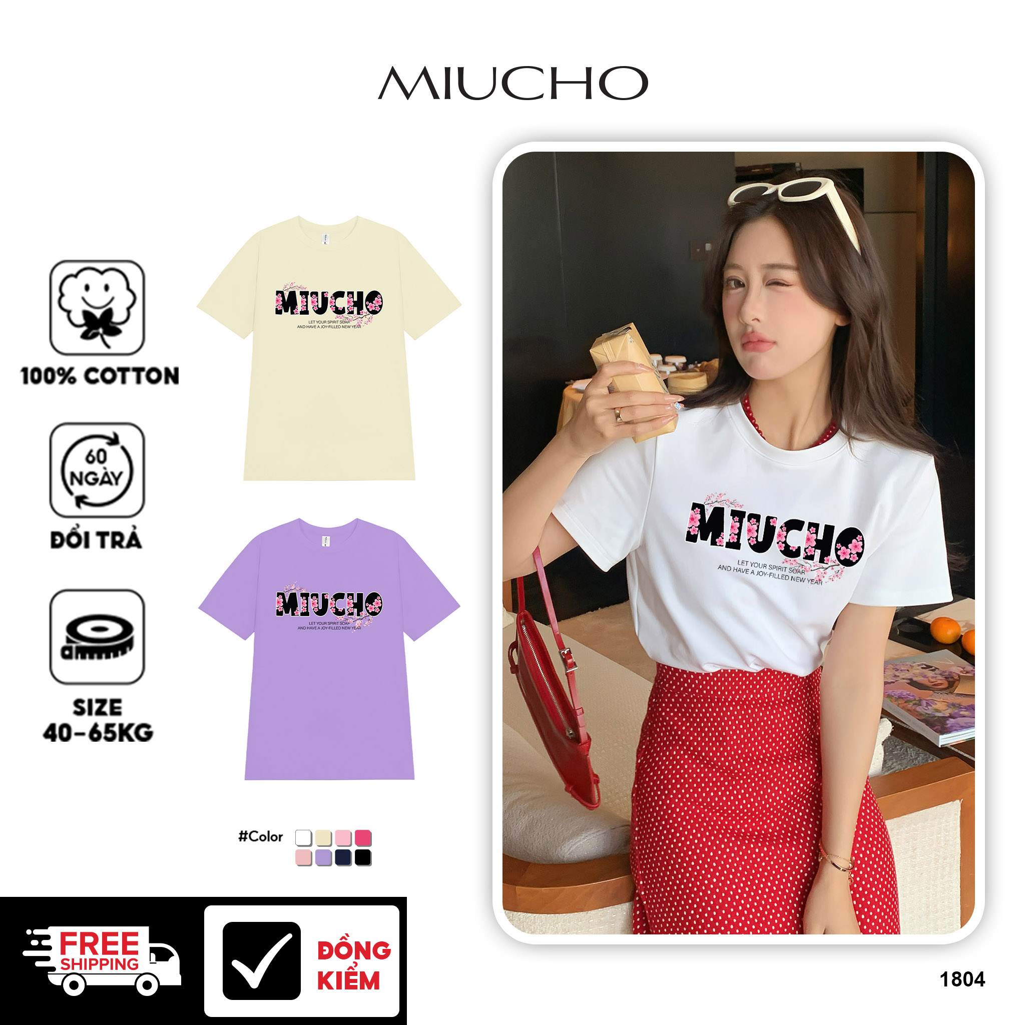 Áo thun nữ tết form vừa regular local brand vải cotton 4c thoáng mát 1804 Miucho in graphic