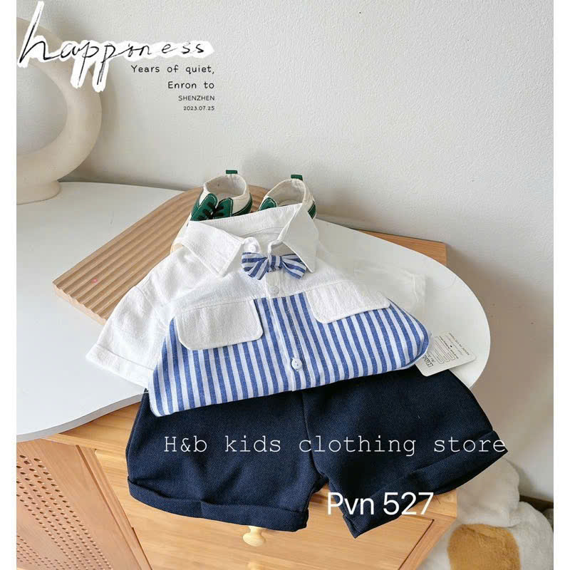 B85K M20 BỘ SƠ MI SỌC XANH KÈM NƠ- A108.277