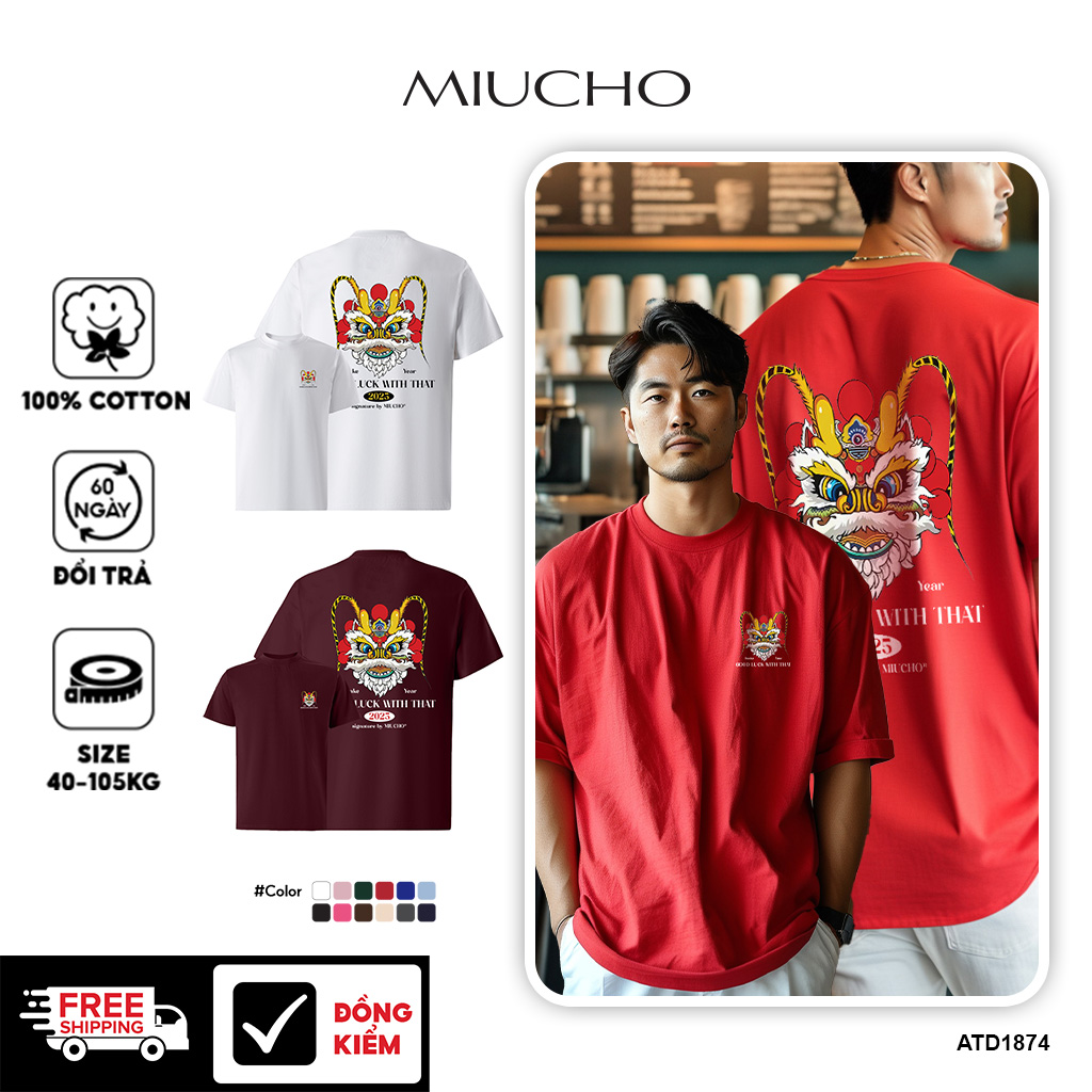 Áo phông nam form rộng 1874 Miucho Iconic vải cotton 4c thoáng mát cổ tròn in mix