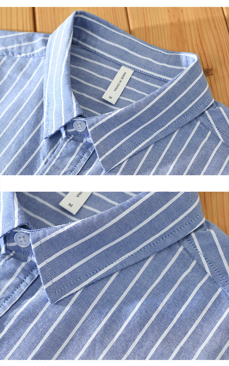 Áo Sơ Mi Nam Ngắn Tay Sọc Nhật Bản – Áo Sơ Mi Giản Dị Phong Cách Hồng Kông, Thêu Tươi Mát, Đa Năng, Thả Vận Chuyển_thumbnail_5
