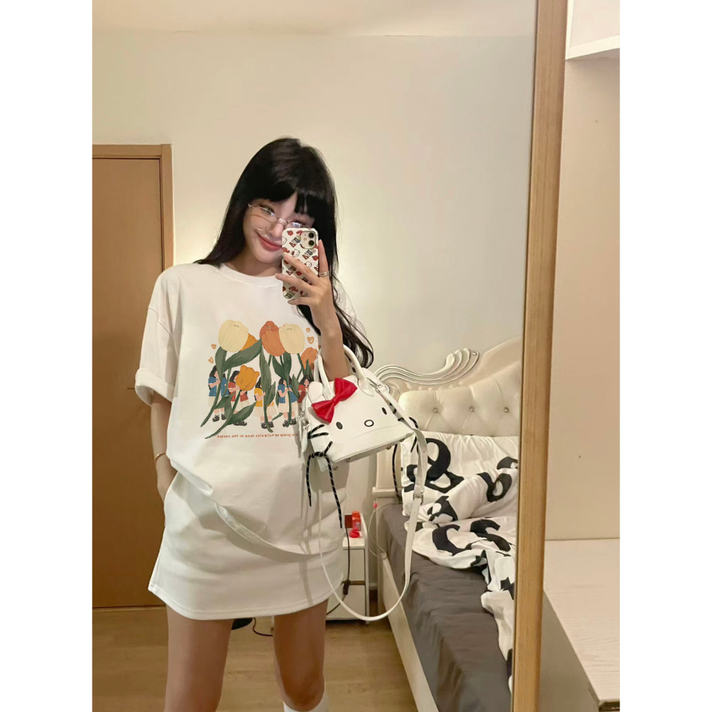 Áo thun nữ hoa tulip form rộng ATD201 Miucho chất vải cotton in Artwork_thumbnail_2