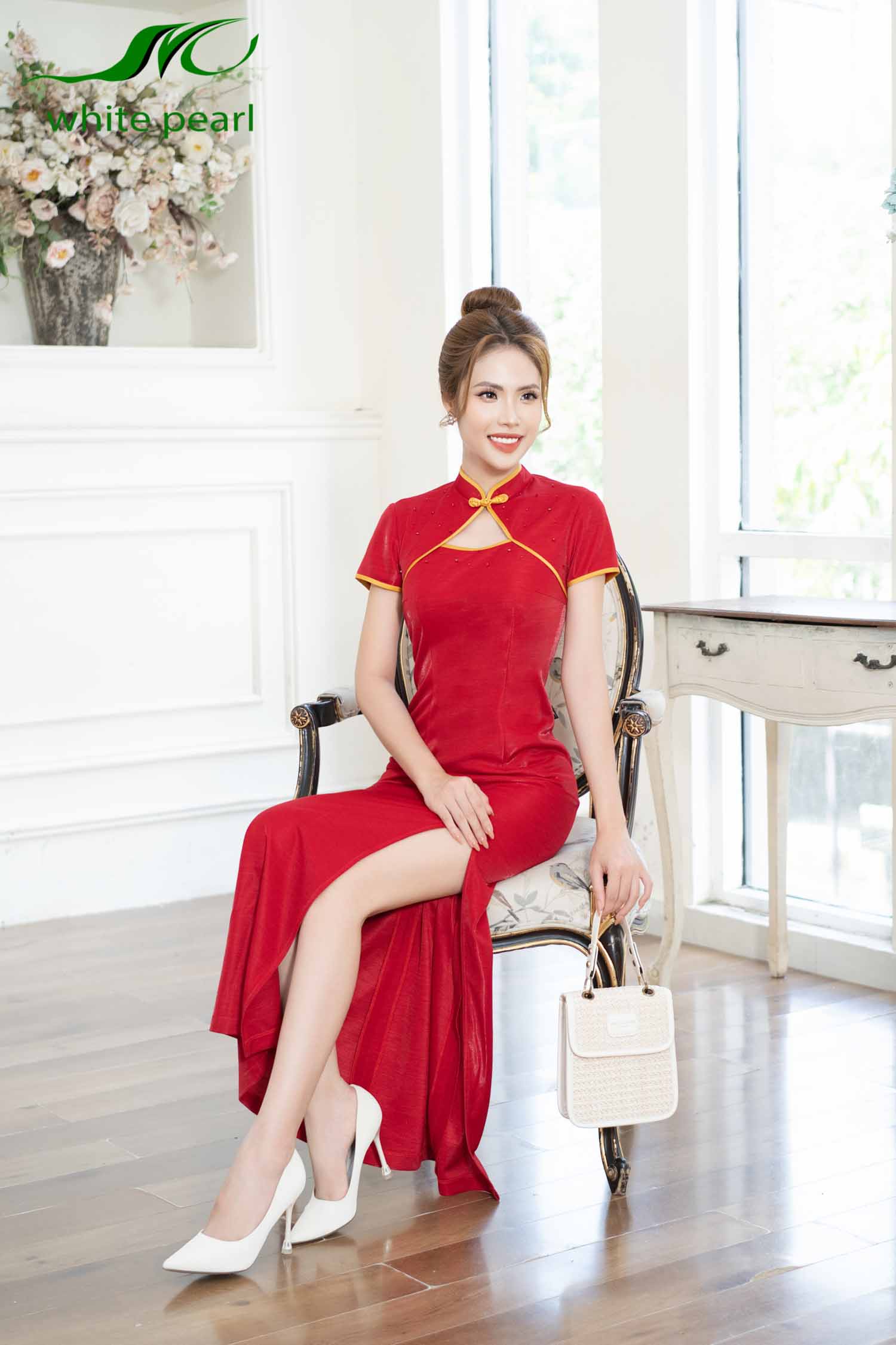 Áo sườn xám đuôi cá thời trang công sở cao cấp White Pearl_thumbnail_5