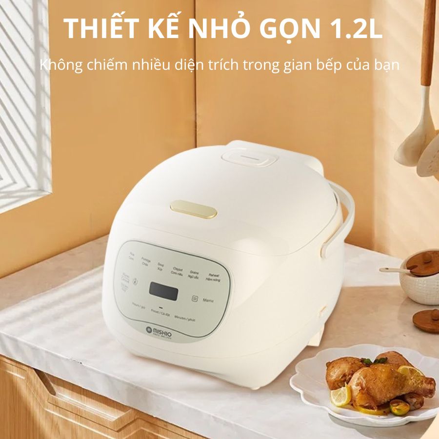 Nồi cơm điện lòng sứ dưỡng sinh 1.2L Mishio MK381 tặng kèm nồi hầm chậm 1Lít_thumbnail_6
