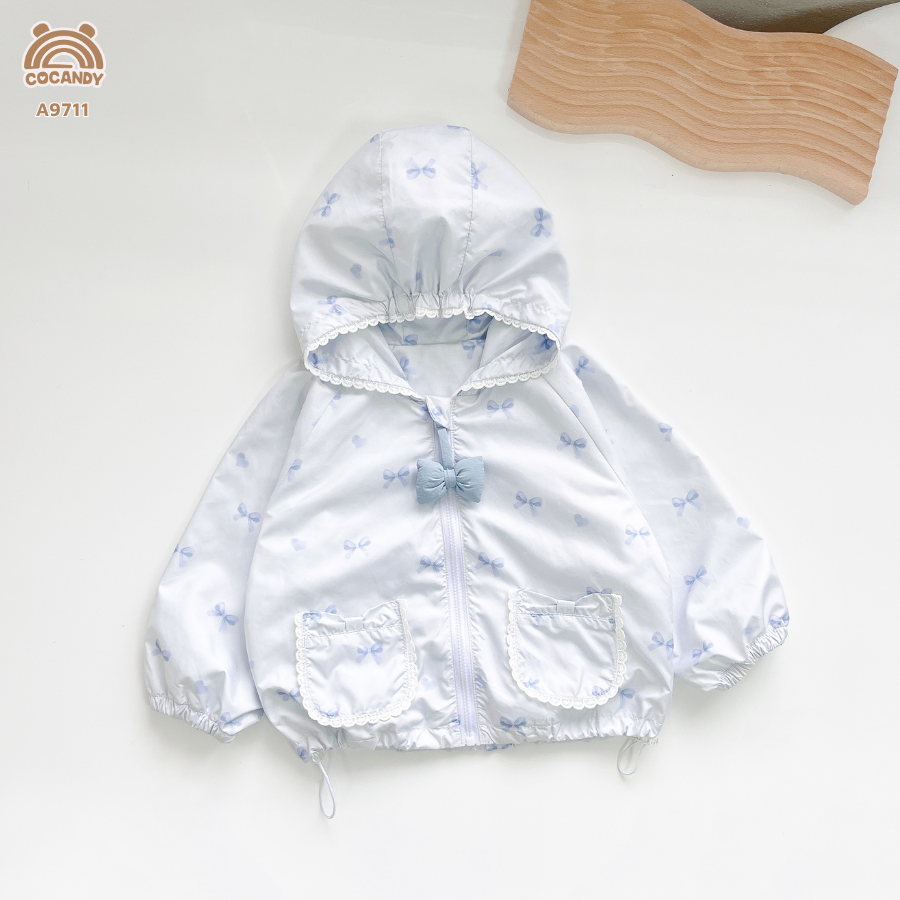 Áo khoác gió XANH họa tiết nơ phối ren