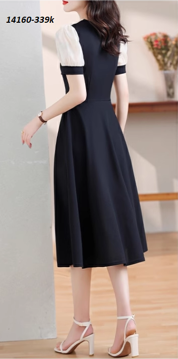 14160-Đầm xòe phối tay voan phồng kết hạt ngực cách điệu ( thun lụa, voan)FREESHIP_thumbnail_1