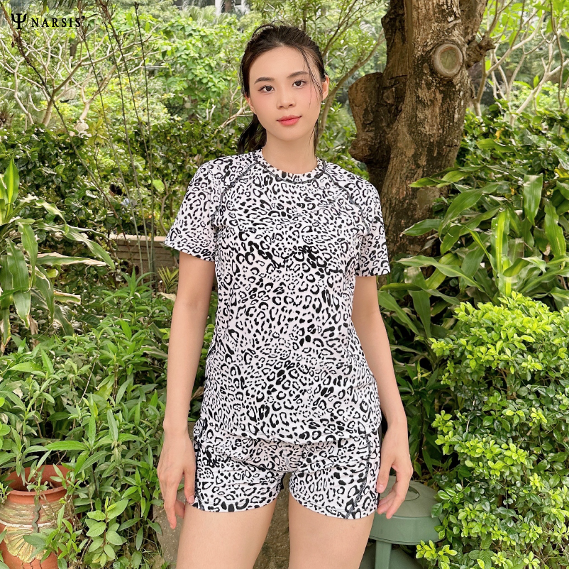 SET BỘ BƠI NỮ KÍN ĐÁO CÓ LÓT NGỰC, DA BÁO VẢI PE CO GIÃN 4 CHIỀU A23003 NARSIS CHẤT LIỆU THOÁNG M..._thumbnail_2