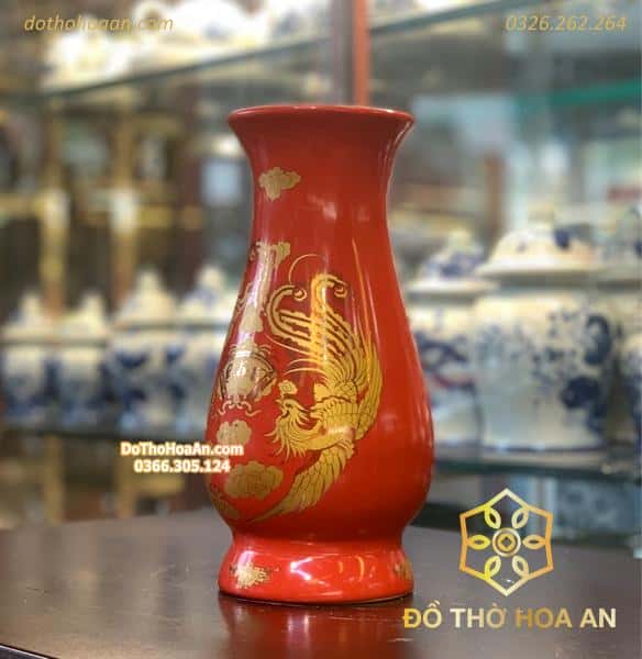 Lọ Hoa Sứ Men Đỏ Bát Tràng1