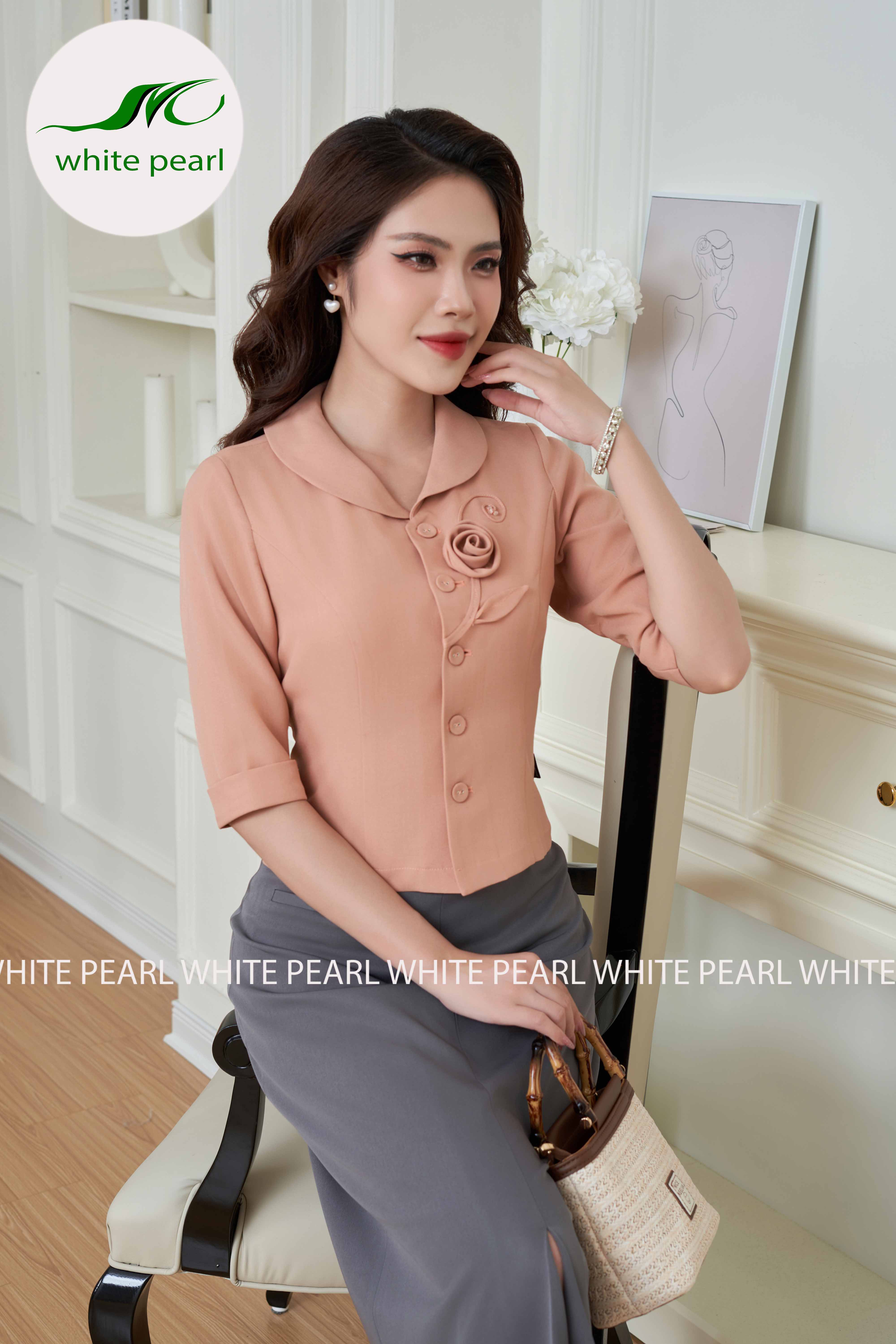 Áo ký giả Màu Da cổ sam hoa pha lê _thumbnail_2