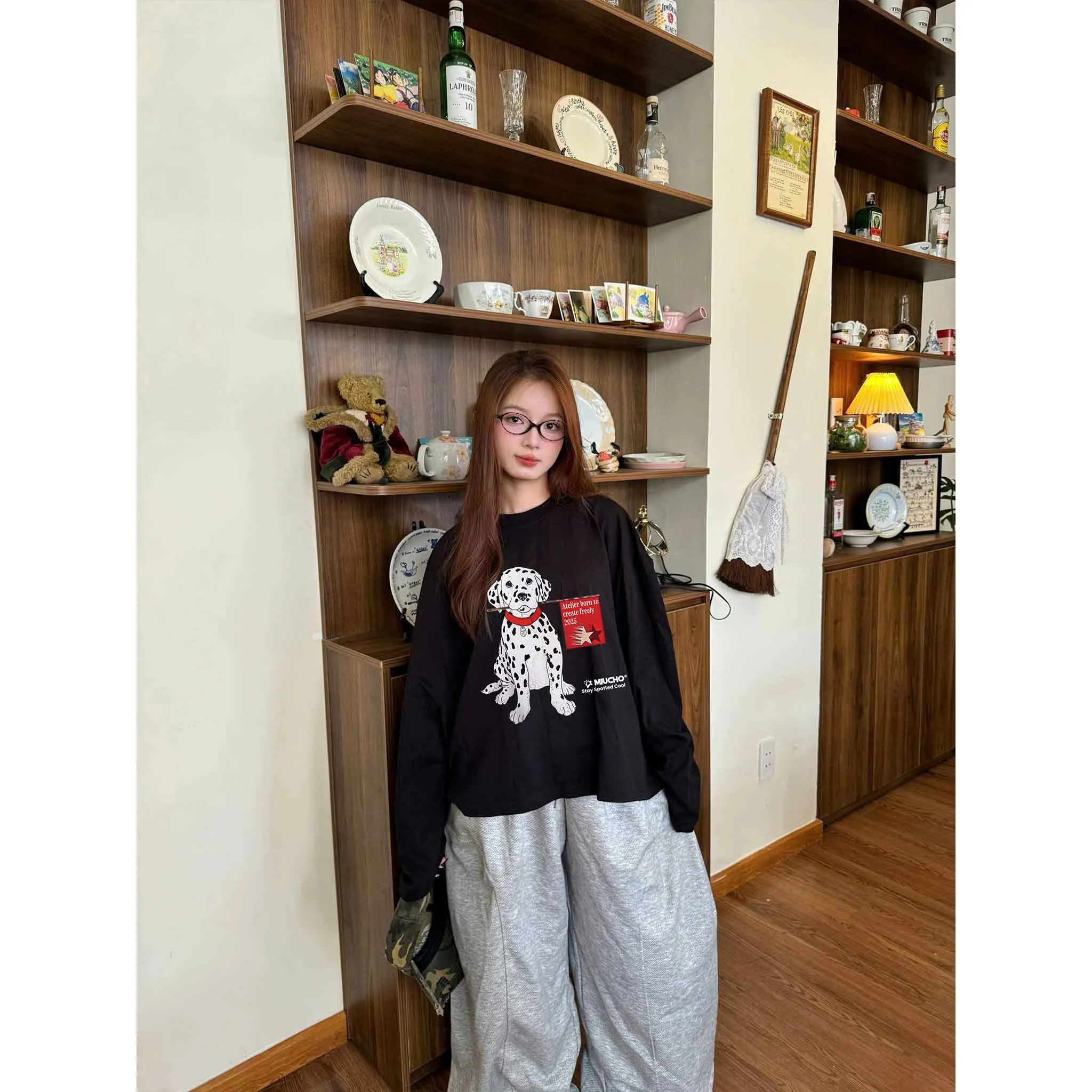 Áo thun boxy tay dài họa tiết hoạt hình 2638 Miucho vải cotton thoáng mát cổ tròn đứng form_thumbnail_4