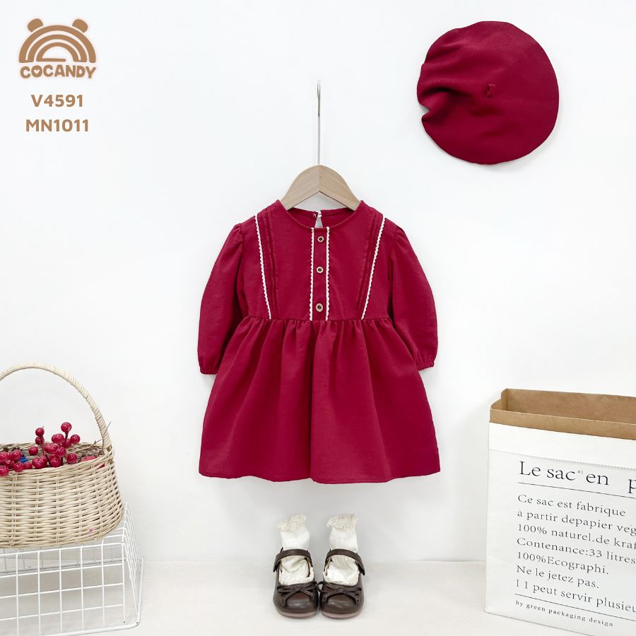 Váy dài ĐỎ ngực phối ren TRẮNG_thumbnail_1