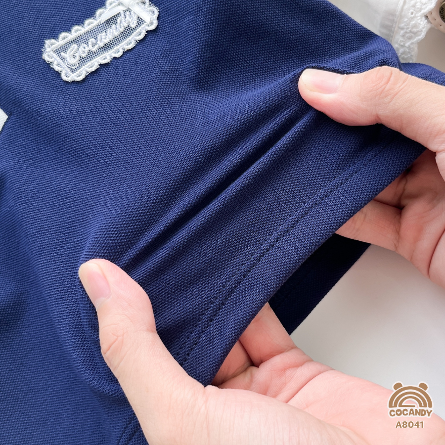 Áo cộc polo XANH THAN cổ sen phối nơ_thumbnail_5