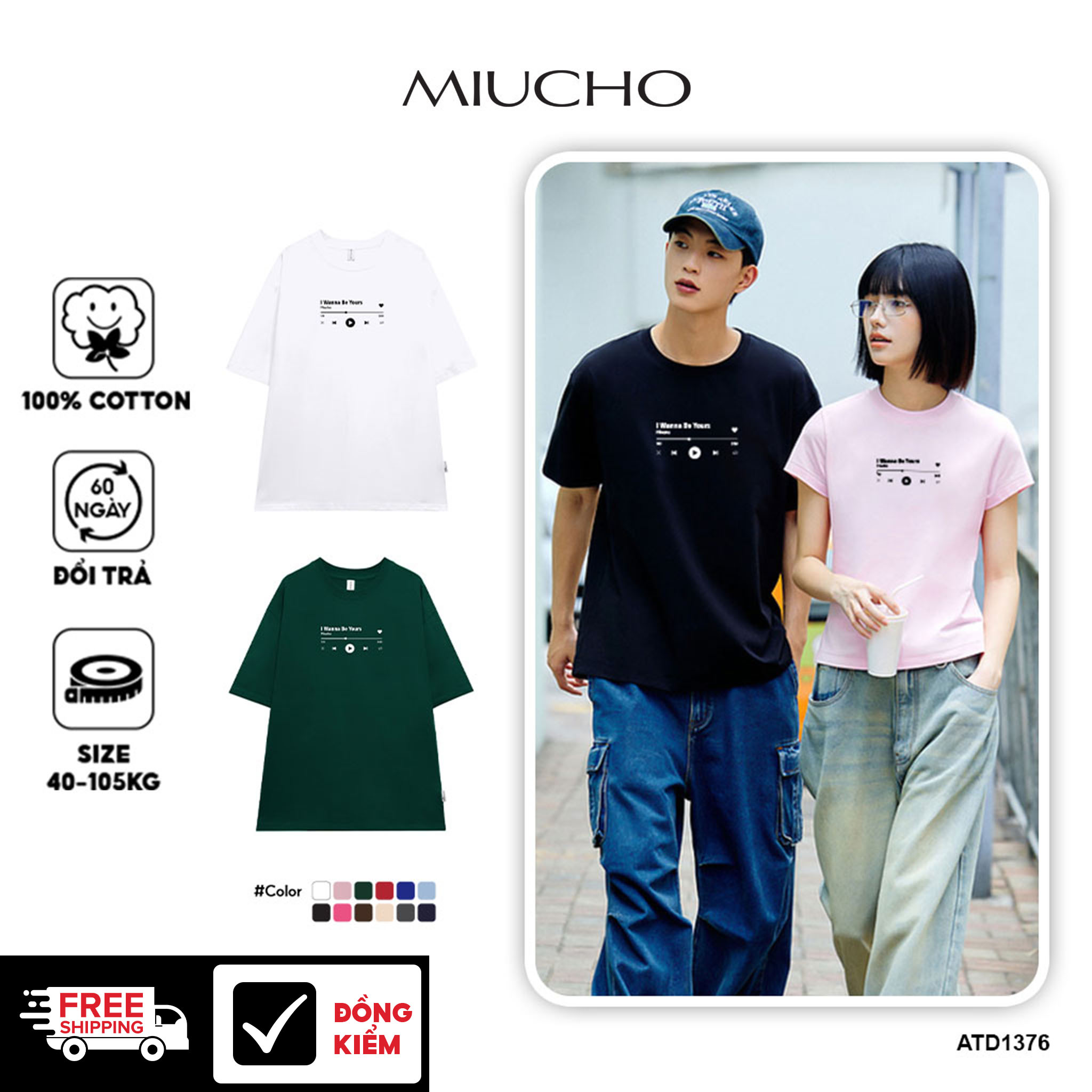Áo thun cặp đôi couple from rộng ATD1376 Miucho vải cotton thoáng mát cổ tròn in mix