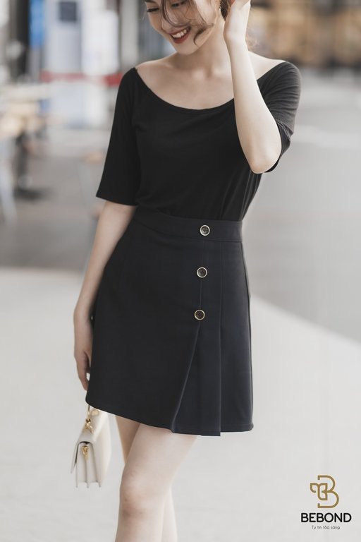 Áo cotton trễ vài đen - Bona Top