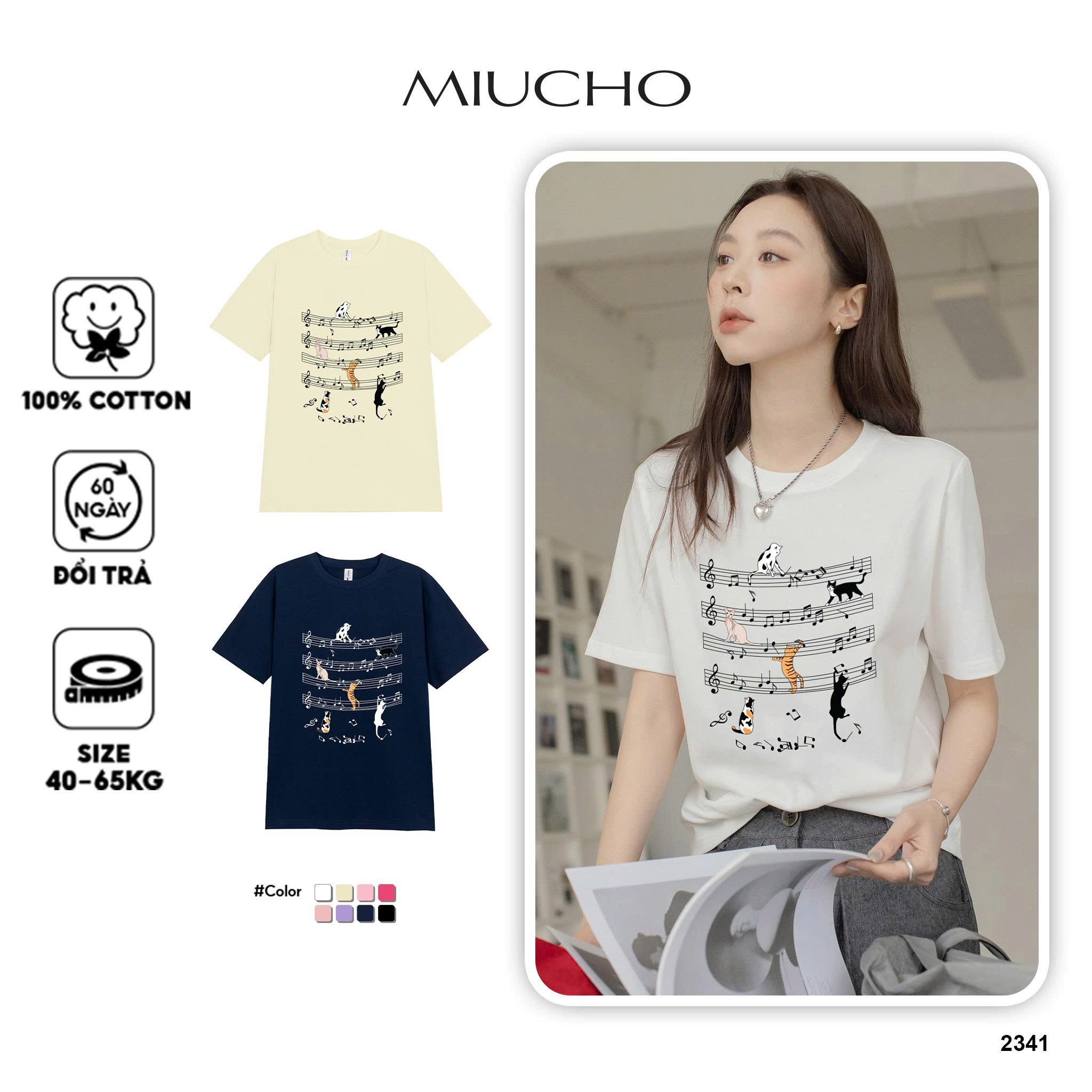 Áo thun nữ form vừa regular xinh xắn ARD2341 Miucho vải cotton thoáng mát cổ tròn in artwork
