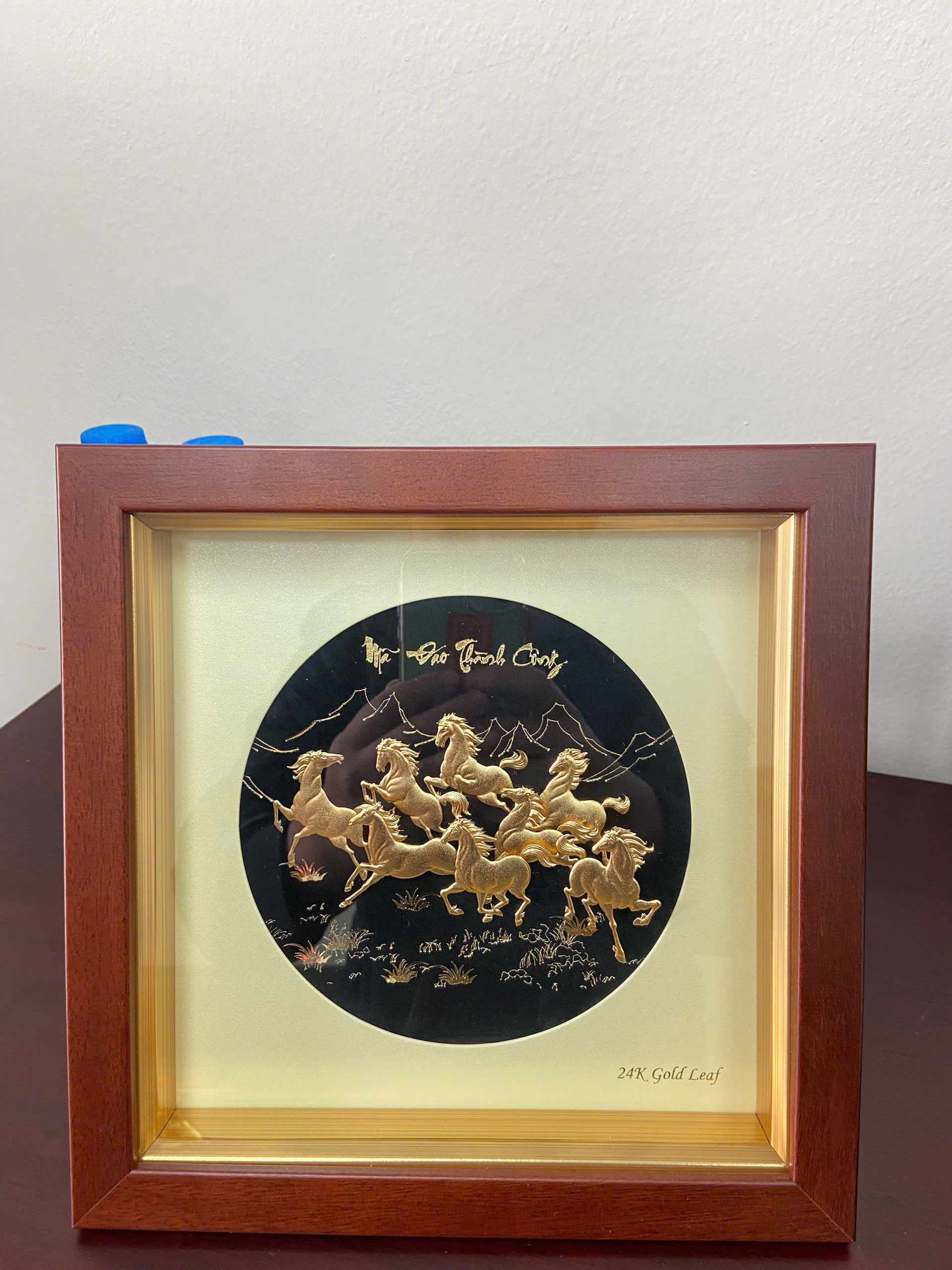 Tranh quà tặng ngựa mã đáo thành công mạ vàng 24k KT 24CM X 24 CM _thumbnail_3