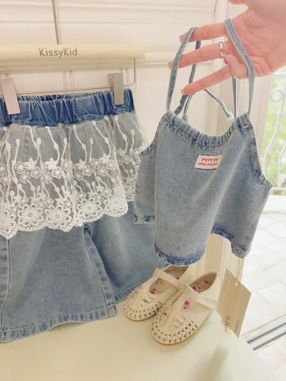 (E210) Set 2 dây bò kèm quần bèo ren hãng 11.Eleven