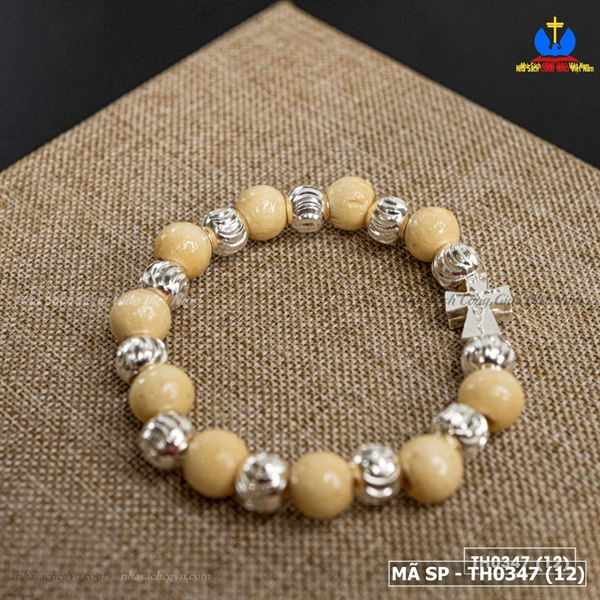 Vòng Mân Côi trẻ em dâu tằm mix Thánh Giá bạc M72 ✔_thumbnail_0