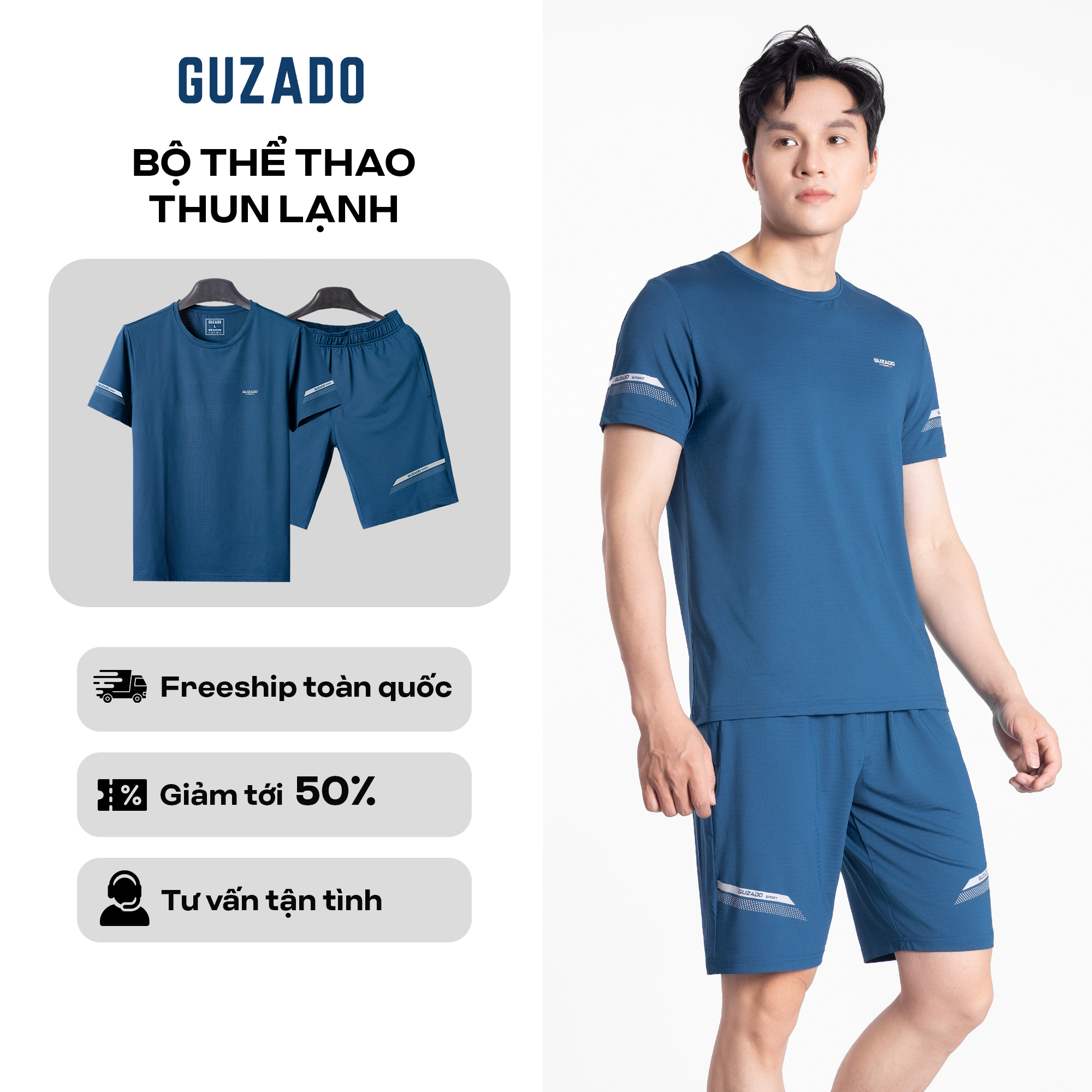 Bộ Thể Thao Nam GUZADO Mẫu Cộc Tay Mặc Thể Thao GBH01