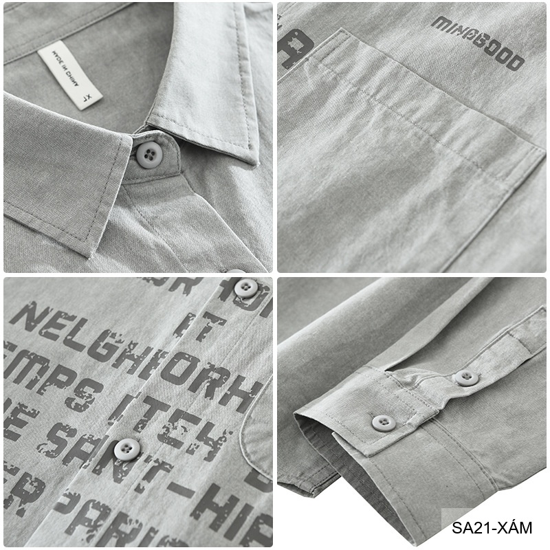 SA21 - Áo sơ mi nam dáng rộng phong cách Nhật Bản, cổ bẻ, tay dài, họa tiết chữ, chất cotton mềm mại_thumbnail_9
