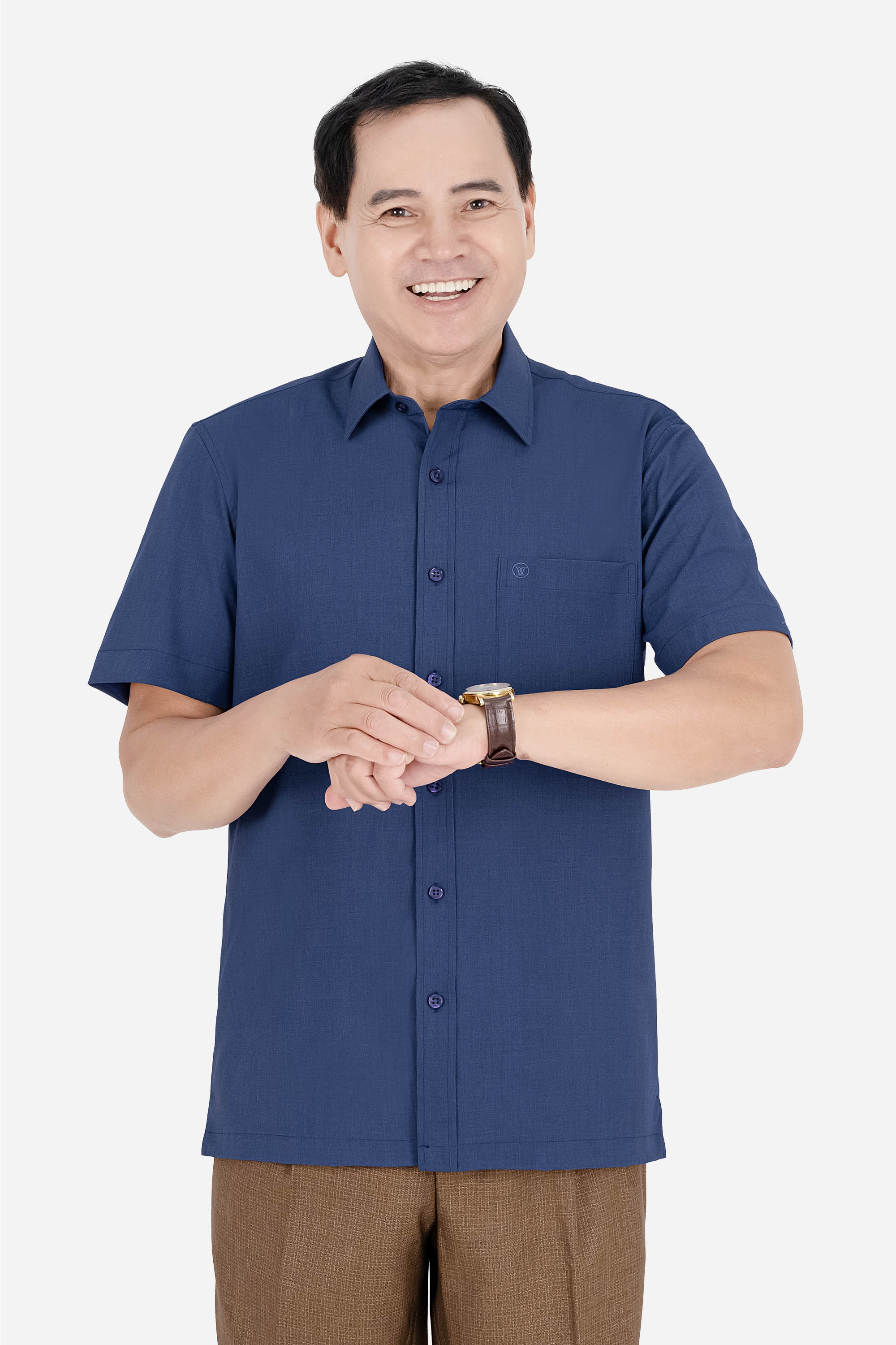 Áo Sơ Mi Trơn Cộc Tay Nam Trung Niên ANCHI Chất Liệu Sợi Gỗ Thoáng Mát Màu Xanh Nhạt_thumbnail_6