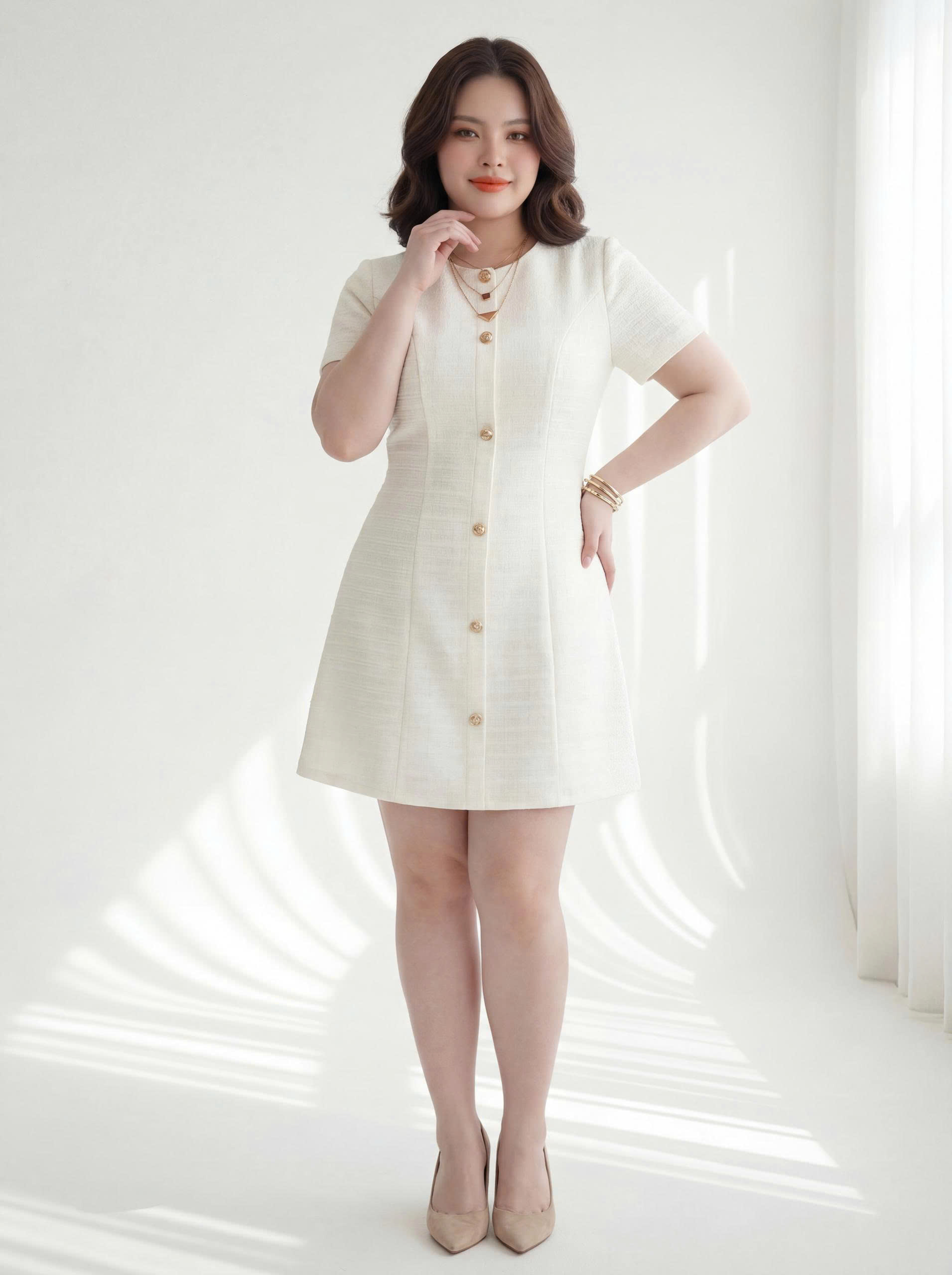 BIGSZE NỮ - Đầm dáng A phối nút V-DA213