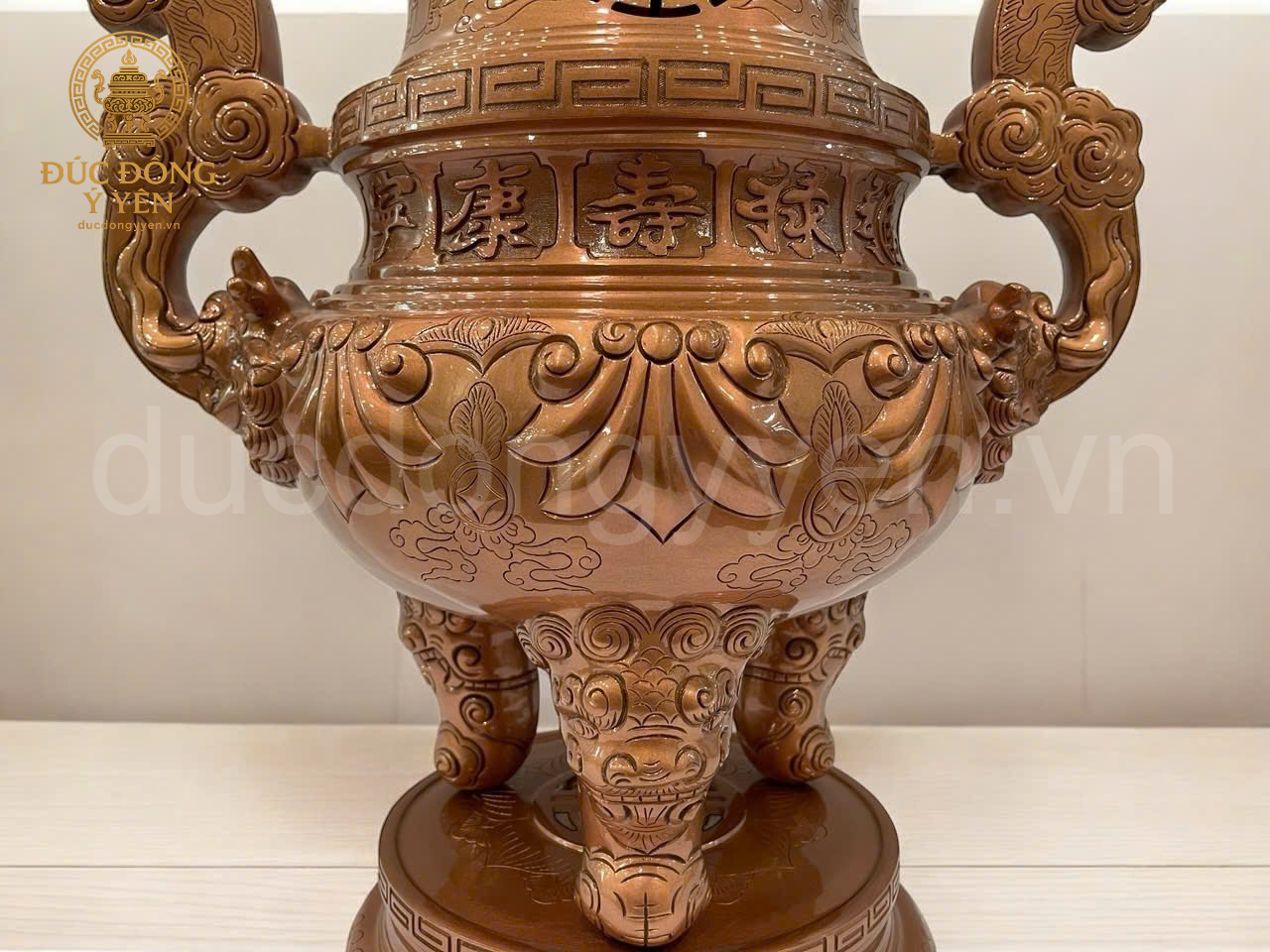 Bộ đỉnh thờ đúc đồng đỏ tam sự hoa sòi làm màu _thumbnail_4
